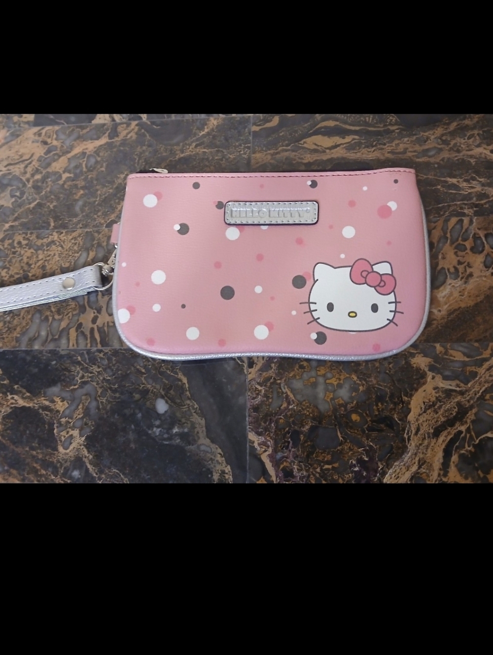 Hello Kitty Pink Polka Dot Wristlet Pouch with White Strap